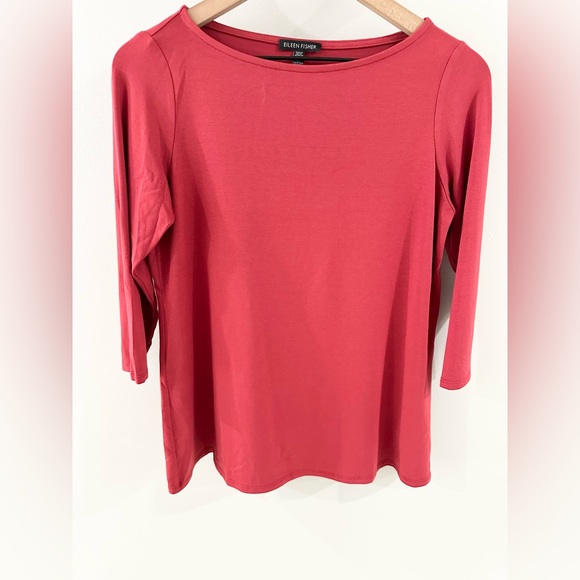 Eileen Fisher Ballet Neck Tee Red Size Small - Picture 4 of 6